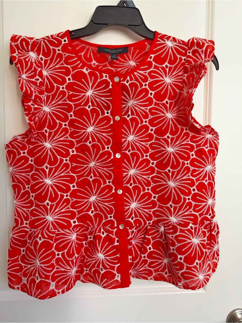 Red/Orange and White Floral Button-Front Top